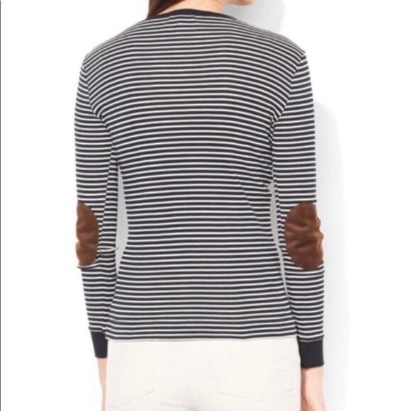 LAUREN RALPH LAUREN Top Stripe Faux Suede Elbow Patch Zipper Detail Size Large - Picture 2 of 9